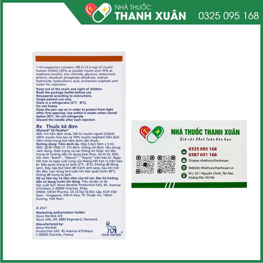 Bút tiêm Mixtard 30 Flexpen 100 IU/ml điều trị bệnh đái tháo đường
